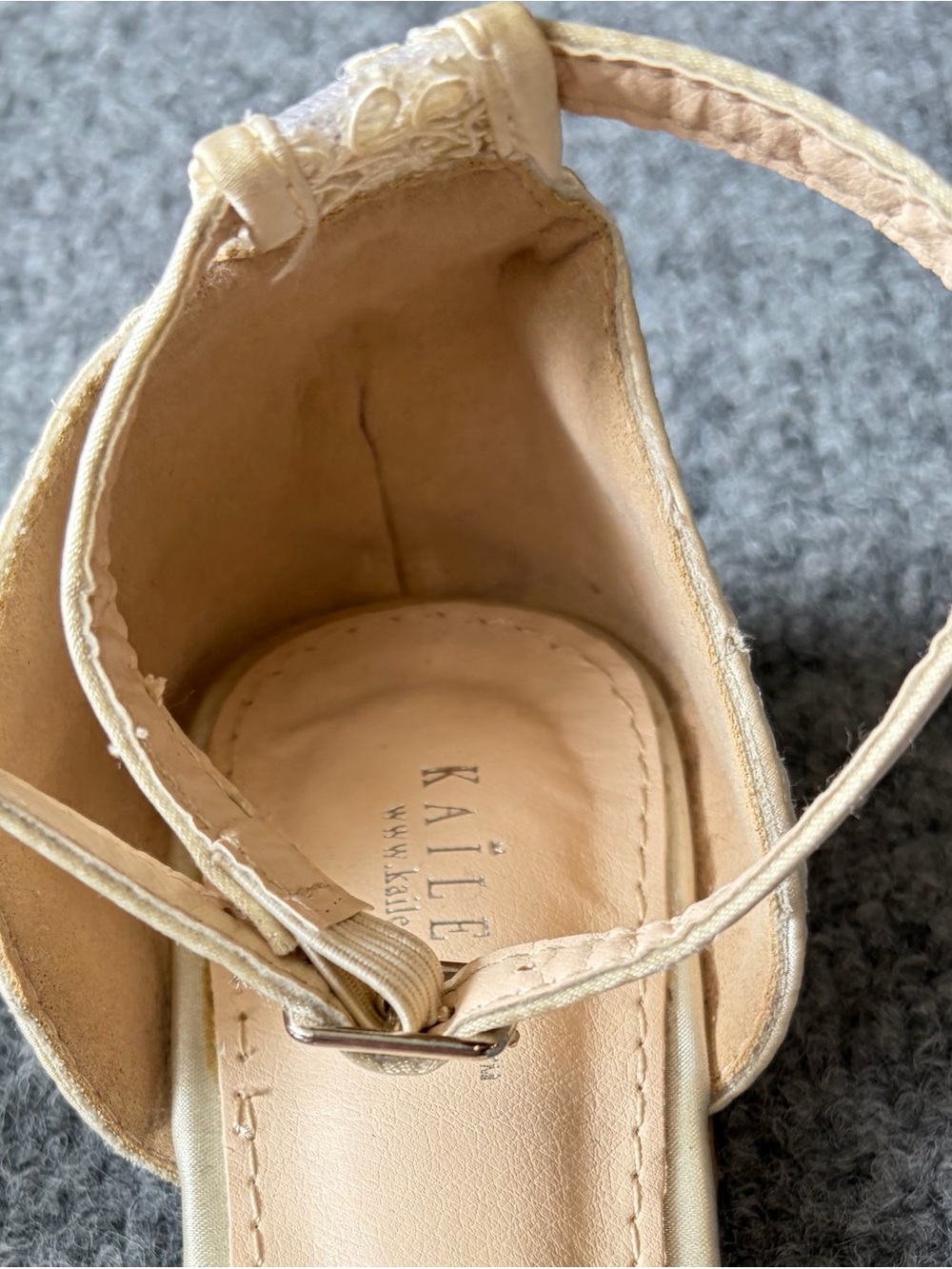 Embroidered Ankle-Strap Pointed Flats in Beige - Picture 11 of 14